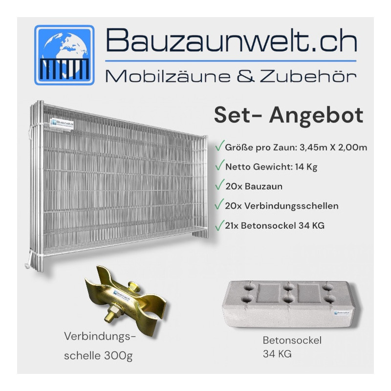 Construction fence 13 kg EUTOP incl. PE base 16 kg and connectors 20-piece set
